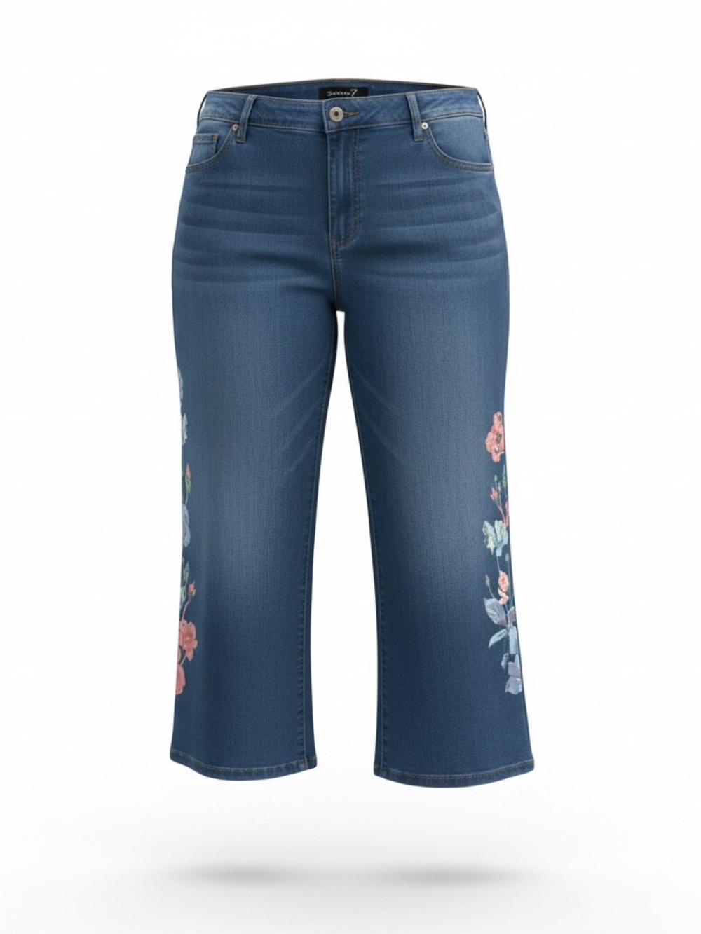 Seven7 Blue Denim Cropped Jeans with Floral design
